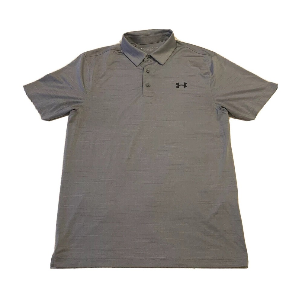 Men's Under Armour Heat Gear Short Sleeve Polo Shirt Size S Polyester Silver